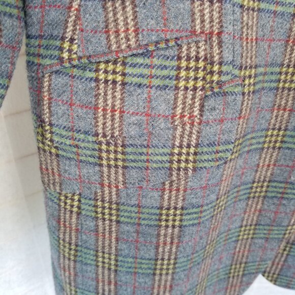 Men's Tweed Plaid Sport Coat Size US 40 Kuhlman Two-Button Smokey Blue 100% Wool - Picture 2 of 12